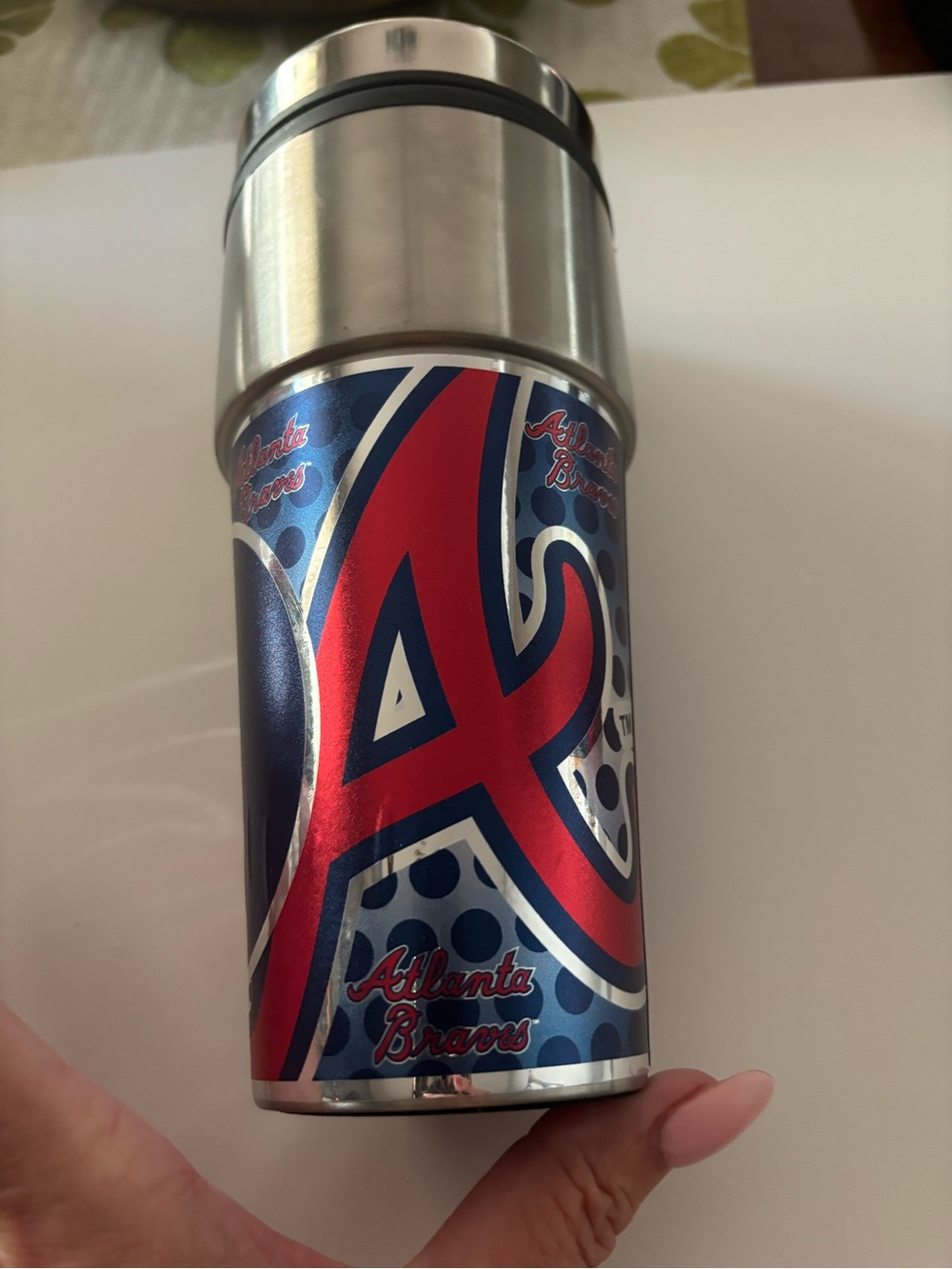 Stainless Steel Ergonomic Grip Travel Mug - Silver Atlanta Braves nwt